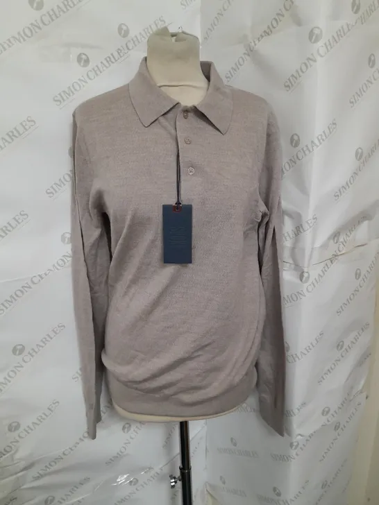 SPOKE LONG SLEEVE KNITTED WOOL POLO IN LIGHT BROWN SIZE S