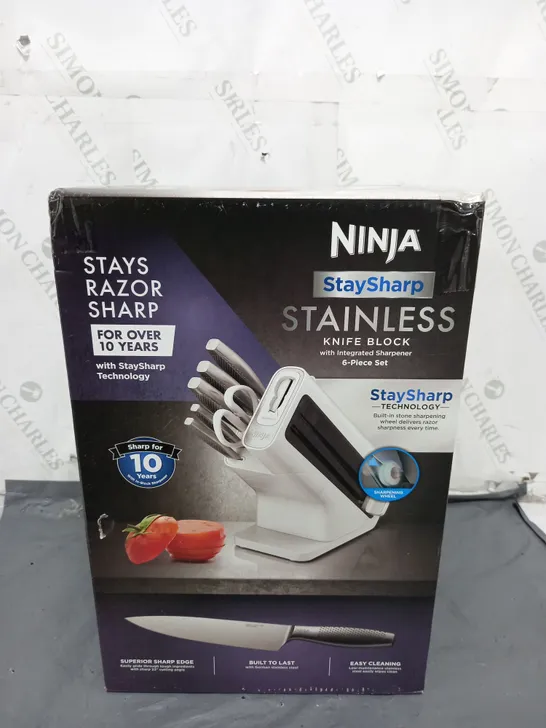 BOXED AND SEALED NINJA STAYSHARP STAINLESS KNIFE BLOCK