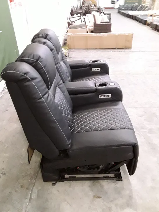 2 QUALITY DESIGNER RHF ELECTRIC RECLINER SOFA PIECES WITH CUPHOLDERS - BLACK LEATHER