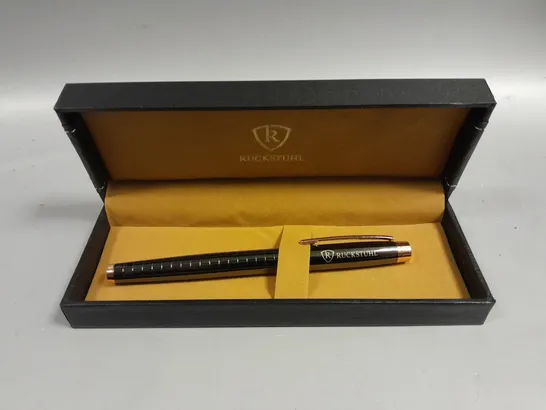 RUCKSTUHL STAINLESS STEEL LUXURY PEN IN GIFT BOX – BLACK & ROSE GOLD COLOUR CASE - HAND ASSEMBLED 