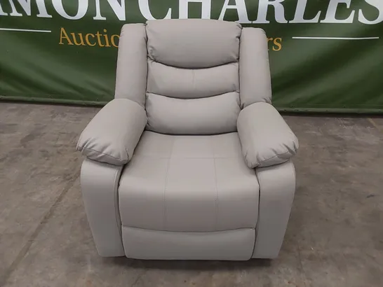 QUALITY DESIGNER ROMAN PU LEATHER UPHOLSTERED MANUAL RECLINER ARMCHAIR - LIGHT GREY  