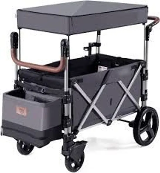 BOXED COSTWAY PUSH PULL STROLLER WAGON WITH ADJUSTABLE HANDLE BAR - GREY