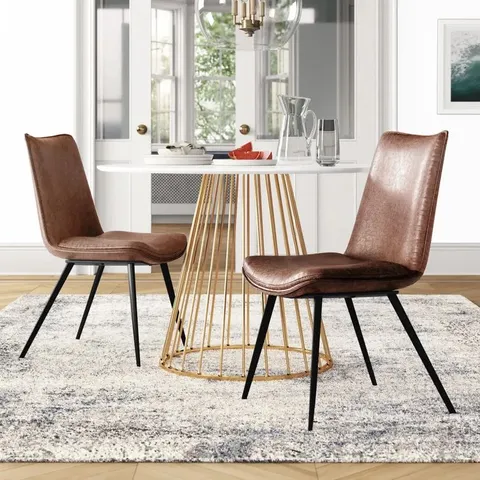 BOXED SET OF 2 CATANA UPHOLSTERED SIDE CHAIRS - BROWN WITH BRONZE LEGS (1 BOX)
