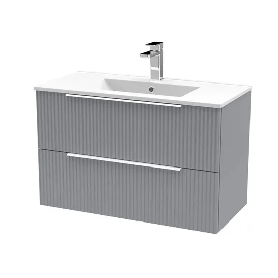 BOXED FLUTED 805MM WALL HUNG SINGLE VANITY UNIT (2 BOXES)