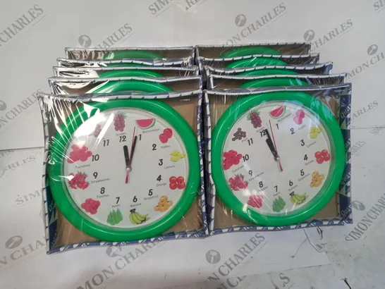 BOX OF APPROX 10 GREEN FRUIT CLOCKS