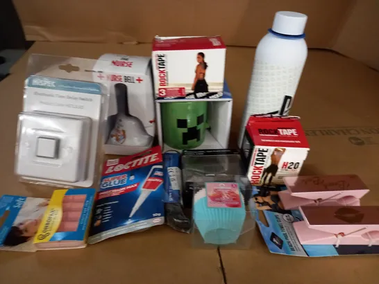 LOT OF ASSORTED HOUSEHOLD ITEMS TO INCLUDE ELECTRONIC TIME DELAY SWITCH, ROCK TAPE AND MINECRAFT CUP