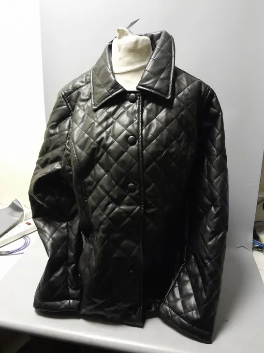 RUTH LANGSFORD QUILTED BUTTON FRONT JACKET IN BLACK SIZE 