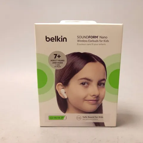 BOXED AND SEALED BELKIN SOUNDFORM NANO WIRELESS EARBUDS FOR KIDS IN WHITE