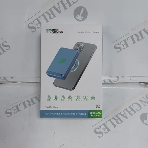 BOXED AND SEALED RUSH CHARGE 5000MAH MAGNETIC PORTABLE CHARGER  - BLUE