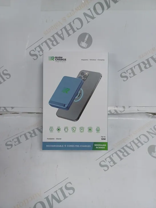 BOXED AND SEALED RUSH CHARGE 5000MAH MAGNETIC PORTABLE CHARGER  - BLUE