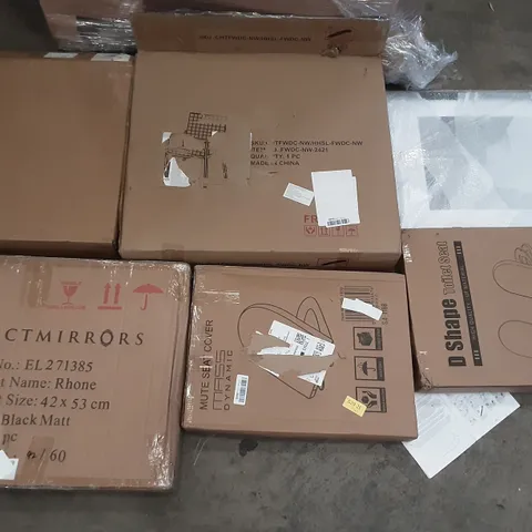 PALLET OF ASSORTED PRODUCTS INCLUDING D SHAPE TOILET SEAT, MASS DYNAMIC TOILET SEAT, SELECTMIRRORS, PICTURE FRAME, SCOVILLE NEVER STICK FRYING PAN