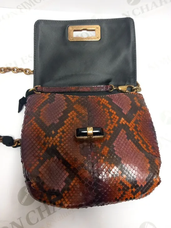 LANVIN PARIS BROWN/PURPLE PYTHON SKIN MINI CHAIN HAPPY BAG