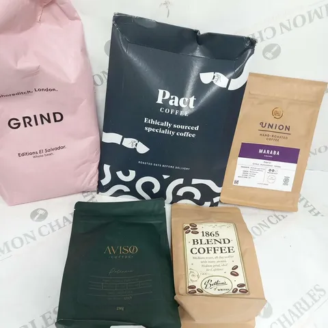 APPROXIMATELY 10 ASSORTED COFFEE BASED PRODUCTS TO INCLUDE; PACT COFFEE, GRIND, UNION AND AVISO