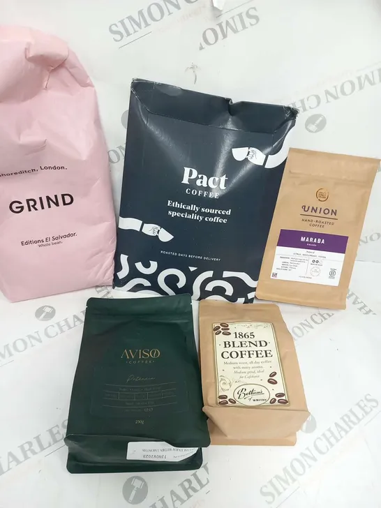 APPROXIMATELY 10 ASSORTED COFFEE BASED PRODUCTS TO INCLUDE; PACT COFFEE, GRIND, UNION AND AVISO