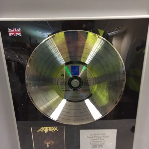 ANTHRAX AMONG THE LIVING LIMITED EDITION PLATINUM DISC - NO 13 OF 20