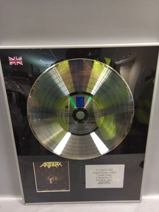 ANTHRAX AMONG THE LIVING LIMITED EDITION PLATINUM DISC - NO 13 OF 20