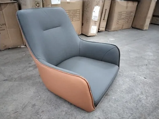 BOXED PAIR OF FAUX LEATHER BROWN/GREY SIDE CHAIRS