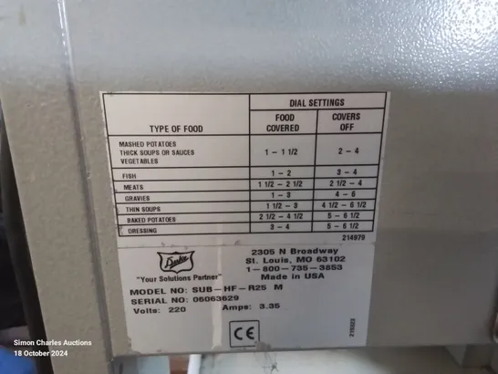 COMMERCIAL DUKE SUB-HF-R25 FOOD WARMING STEAM TABLE SUBWAY STATION (USED)