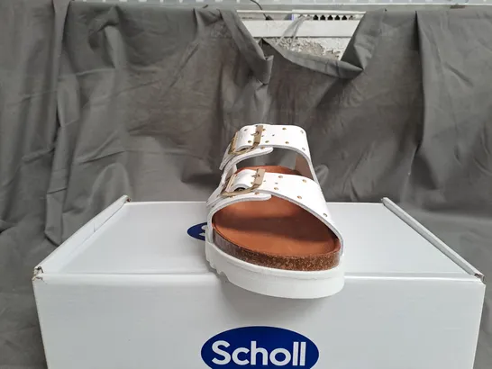 BOXED SCHOLL RAISED WHITE OPEN TOE SANDALS - SIZE 6