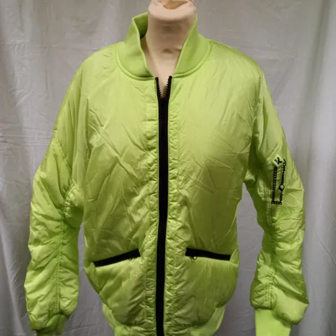 BRAND NEW KOI MESSAGES UNISEX BOMBER JACKET, LIME GREEN - SMALL