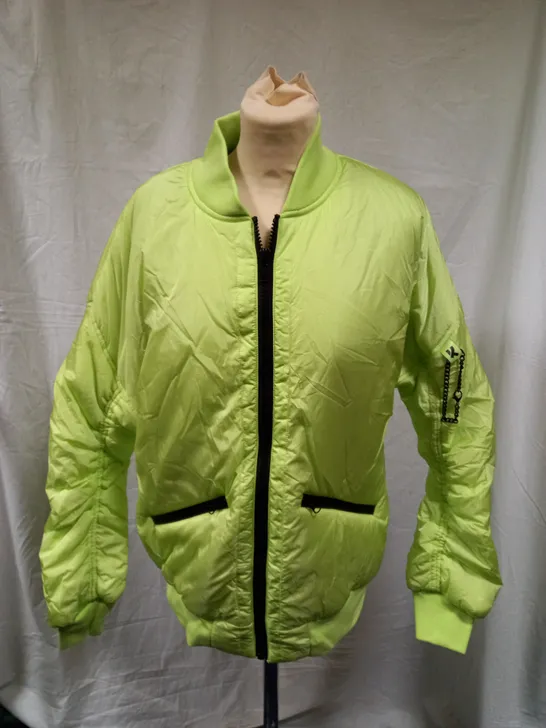 BRAND NEW KOI MESSAGES UNISEX BOMBER JACKET, LIME GREEN - SMALL