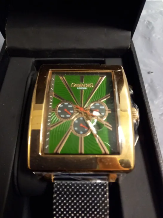 GAMAGES EXCLUSIVE GREEN DIAL GOLD COLOUR CASE WATCH 