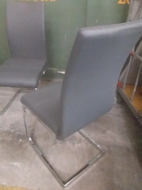 X2 PERTH GREY LEATHER DINING CHAIR CHROME LEG