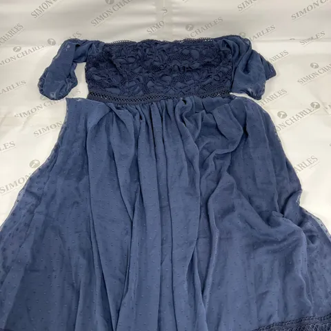 OASIS LACE TRIM DOBBY BARNOT MIDI DRESS IN NAVY SIZE 14