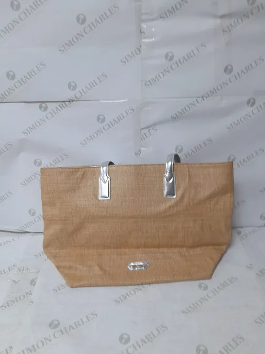 RUTH LANGSFORD BEIGE BEACH TOTE BLACK INTERIOR