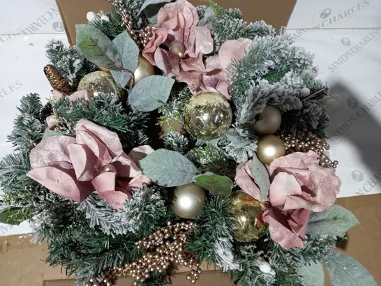 FROSTED ROSE PRE-LIT FESTIVE WREATH  RRP £42.99