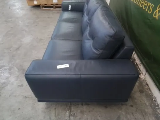 QUALITY DESIGNER LEATHER 3 SEATER CONTEMPORARY SOFA IN NAVY WITH CHROME FEET