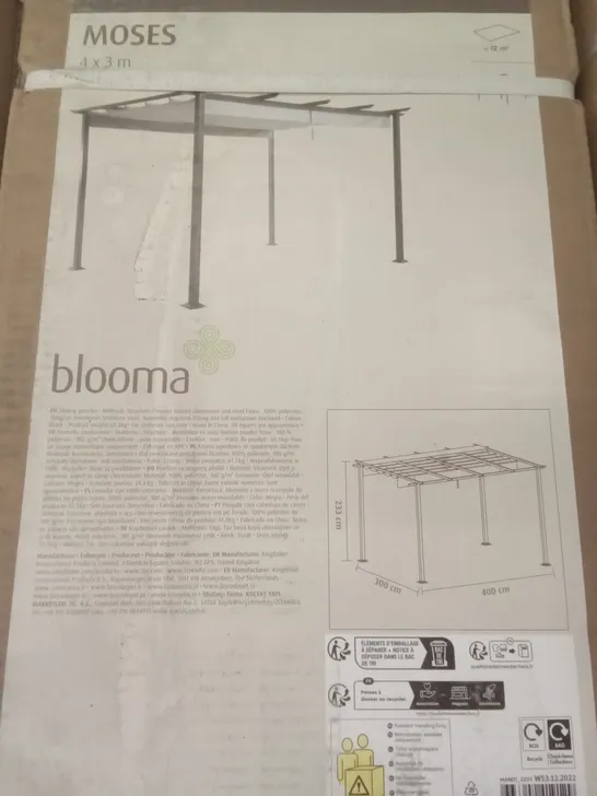 BOXED MOSES BLOOMA SLIDING GAZEBO 4 X 3M