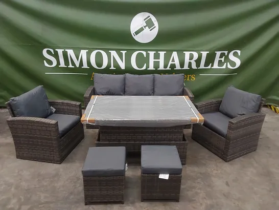 BRAND NEW KANSAS RATTAN SOFA SET WITH RISING TABLE IN GREY 