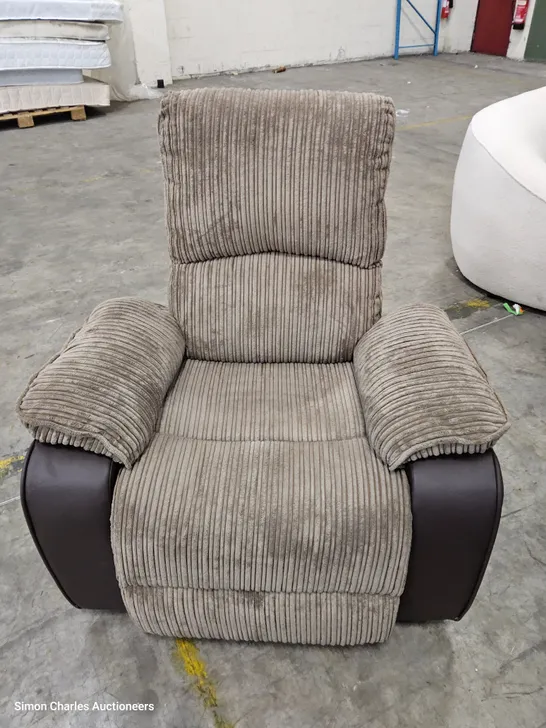 DESIGNER POWER RECLINING EASYCHAIR BROWN FAUX LEATHER & JUMBO CHORD