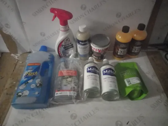 GROUP OF APPROX 10 ASSORTED CLEANING ITEMS TO INCLUDE CLEANER, FILLER, WASHING UP LIQUID ETC