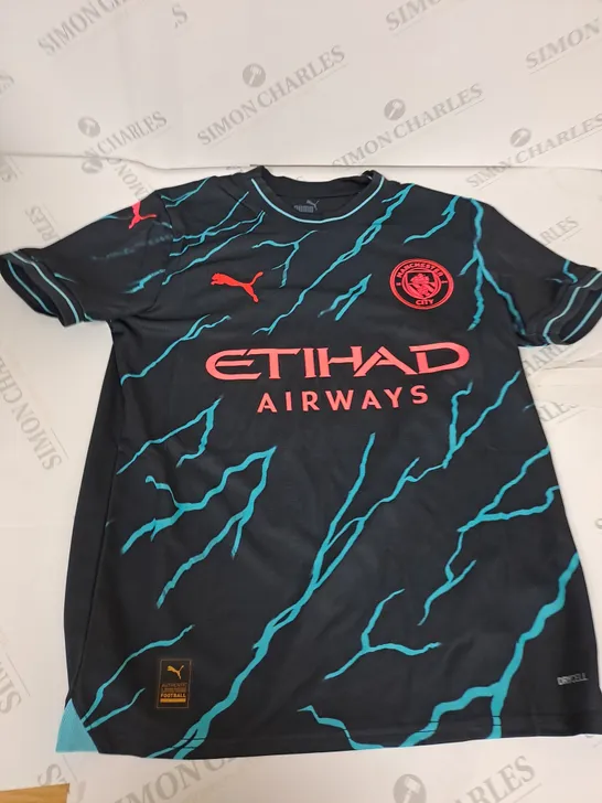 MANCHESTER CITY FC 3RD SHIRT WITH HAALAND ON THE BACK SIZE 13-14 YEARS