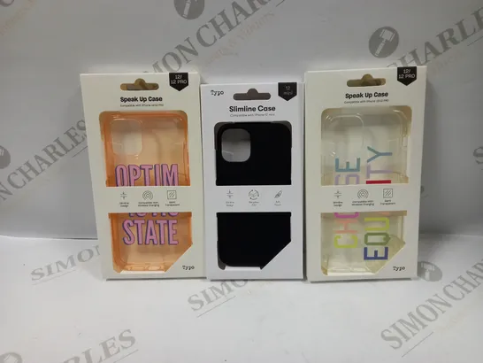 BOX OF APPROXIMATELY 56 TYPO PHONES CASES ('SLIMLINE CASE' & 'SPEAK UP CASE') FOR IPHONE 12 MINI, 12/12PRO IN VARYING COLOURS