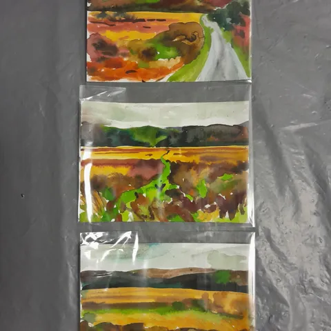 MINI LANDSCAPE WATER COLOUR PAINTINGS X3 BY ZOE BENNET DATED 2023 APPROX 14.5CMX11CM EACH