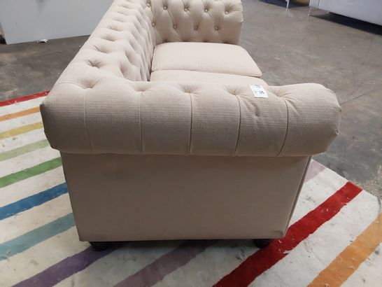 DESIGNER BEIGE FABRIC CHESTERFIELD STYLE 2 SEATER SOFA
