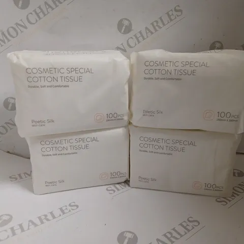 FOUR PACKS OF 100 PIECE POETIC SILK COSMETIC SPECIAL COTTON TISSUE 