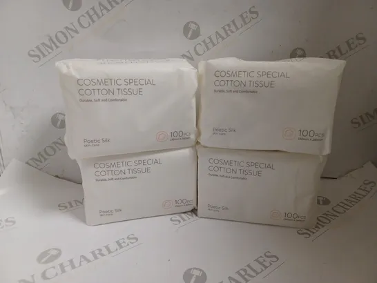 FOUR PACKS OF 100 PIECE POETIC SILK COSMETIC SPECIAL COTTON TISSUE 