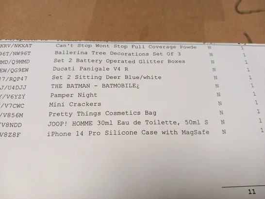 APPROXIMATELY 11 ASSORTED PRODUCTS TO INCLUDE; JOOP! HOMME 30ML, MINI CRACKERS, DUCATI PANIGALE V4 R, BALLERINA TREE DECORATION AND IPHONE 14 PRO SILICONE CASE RRP £317