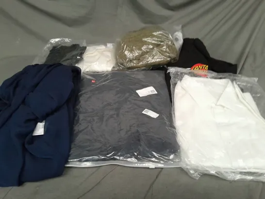 BOX OF ASSORTED CLOTHING ITEMS IN VARIOUS COLOURS, SIZES AND STYLES