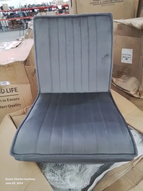 BOXED PAIR OF GREY VELVET UPHOLSTERED SIDE CHAIRS