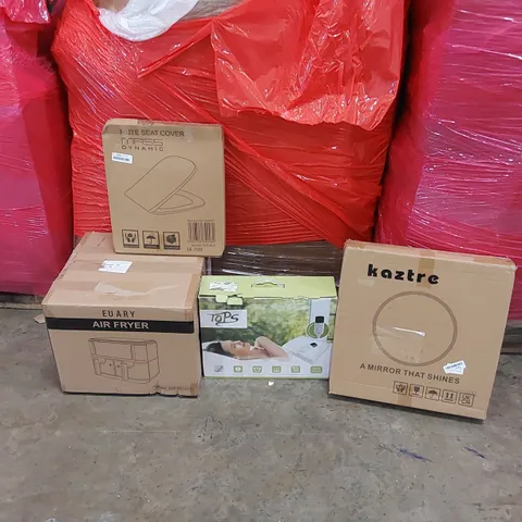PALLET OF ASSORTED ITEMS INCLUDING: AIR FRYER, LED MIRROR, ELECTRIC BLANKET, TOILET SEAT 