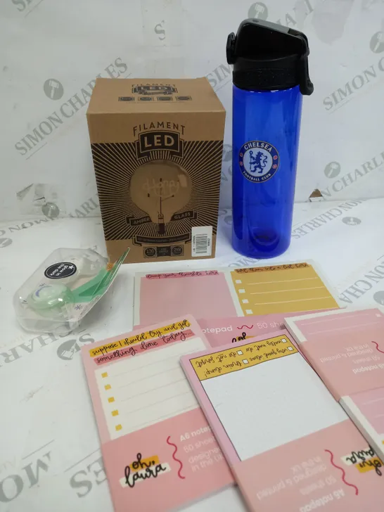 BOX OF APPROXIMATELY 10 ASSORTED ITEMS TO INCLUDE - CHELSEA BOTTLE, FILAMENT LED, DUMMY ETC
