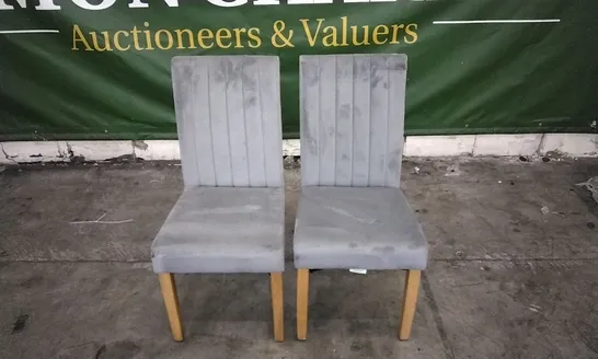 PAIR OF KENSINGTON LIGHT GREY VELVET DINING CHAIRS WITH OAK LEGS