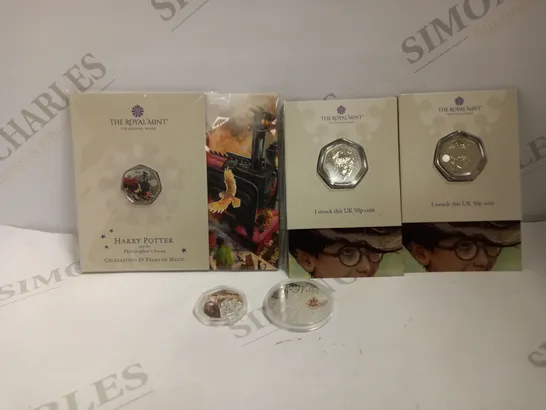 LOT TO CONTAIN 5 X HARRY POTTER DECORATIVE COINS 