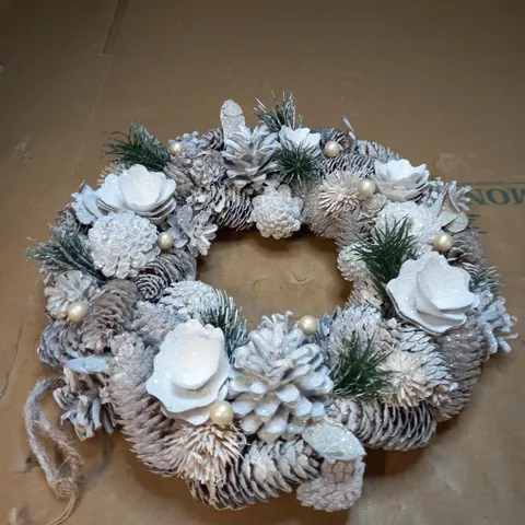 DIBOR FROSTED FLOWER AND PINECONE CHRISTMAS WREATH