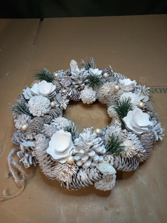 DIBOR FROSTED FLOWER AND PINECONE CHRISTMAS WREATH